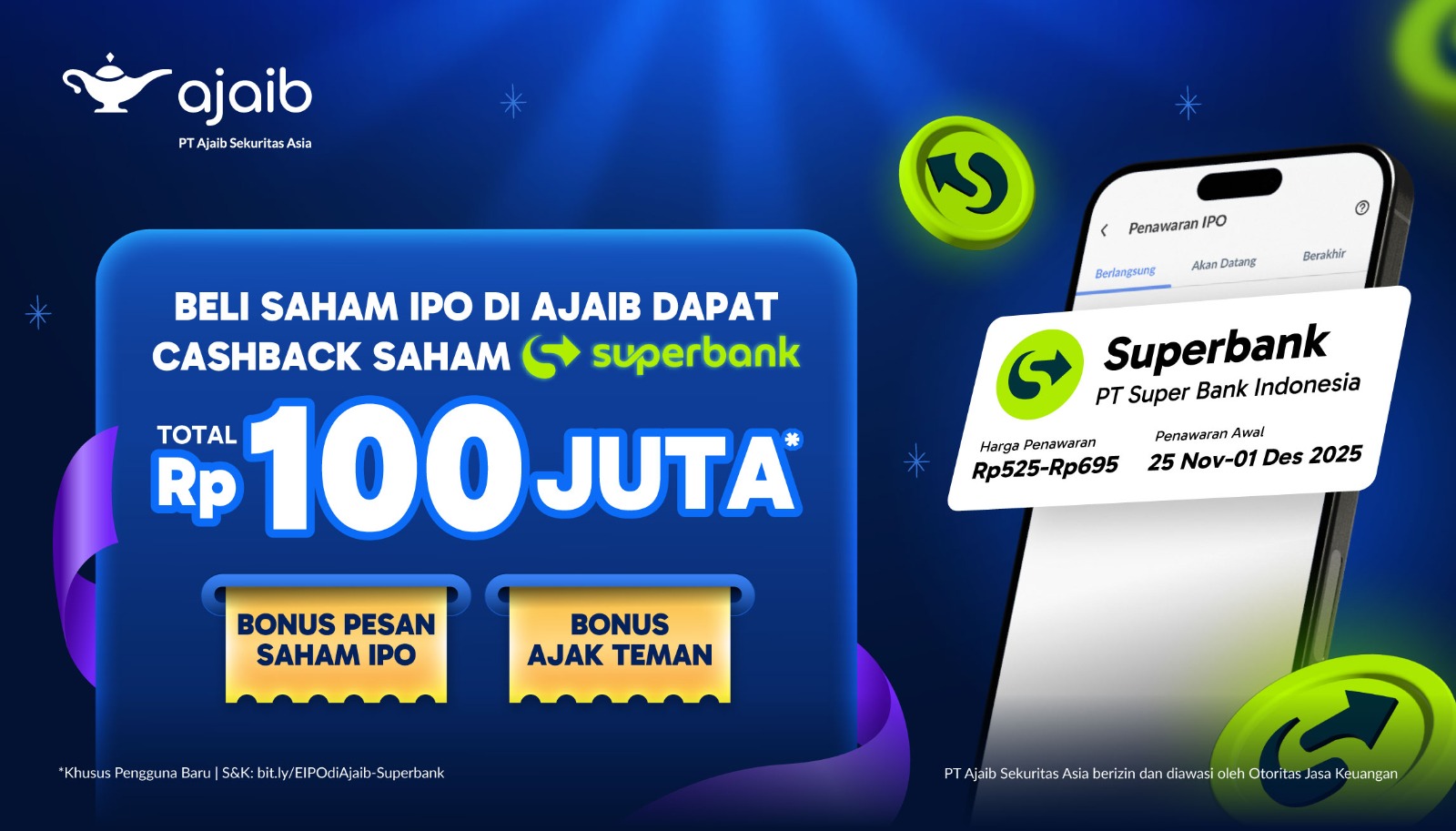 Siap Cuan Dobel! Untung dari Saham IPO dan Dapat Cashback Saham Superbank Hingga Rp100 Juta
